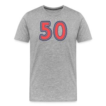 50. 50 ANS. 50e ANNIVERSAIRE. ANNIVERSAIRE 50 ANS. - T-shirt bio Premium Homme - gris chiné - Devant - Damien (186cm)