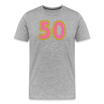 50. 50 ANS. 50e ANNIVERSAIRE. ANNIVERSAIRE 50 ANS. - T-shirt bio Premium Homme - gris chiné - Devant - Damien (186cm)