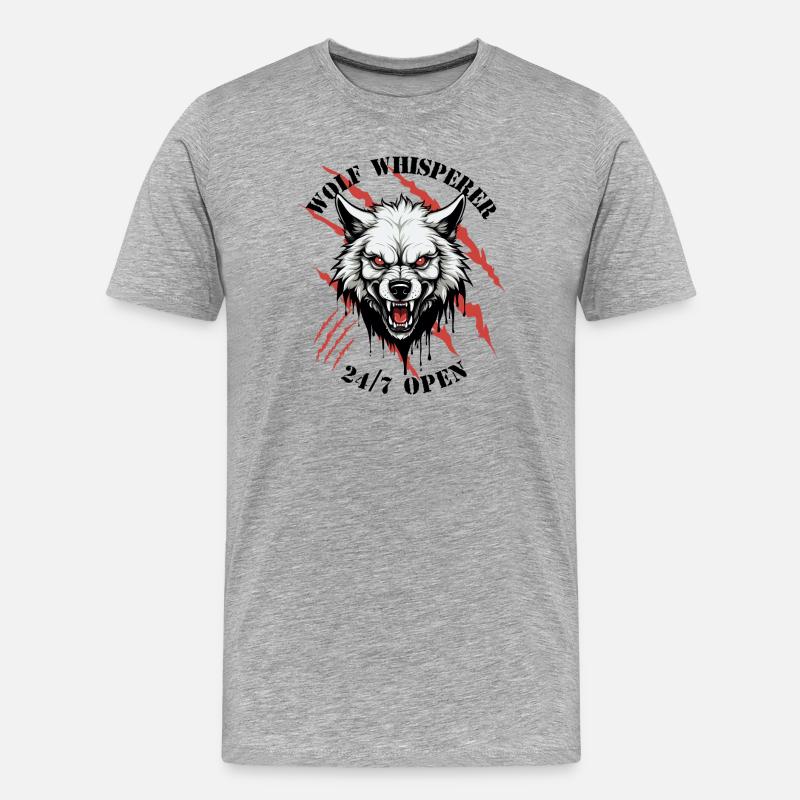 Wolf Flüsterer - Männer Premium Bio T-Shirt - Grau meliert