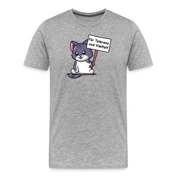 Kittehs für Toleranz und Vielfalt - Männer Premium Bio T-Shirt - Grau meliert - Vorne - Damien (186cm)