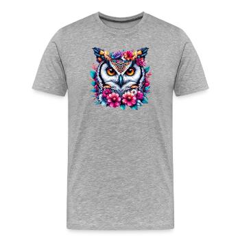 Owl decorated with flowers - Men's Premium Organic T-Shirt - heather grey - Front - Damien (186cm)