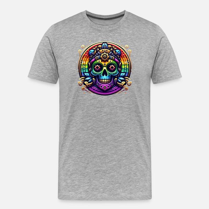 Metallic Rainbow Skull 2 - Männer Premium Bio T-Shirt - Grau meliert