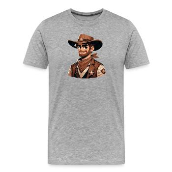 Karikatur Sheriff - Männer Premium Bio T-Shirt - Grau meliert - Vorne - Damien (186cm)