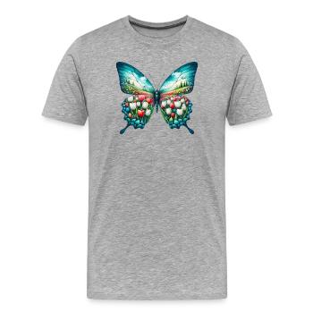 Fleurs papillon tulipes tulipe - T-shirt bio Premium Homme - gris chiné - Devant - Damien (186cm)