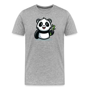 Panda Snacktime : Le Muncher de bambou - T-shirt bio Premium Homme - gris chiné - Devant - Damien (186cm)