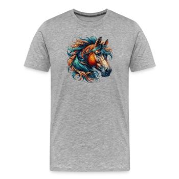 Pferd - Männer Premium Bio T-Shirt - Grau meliert - Vorne - Damien (186cm)