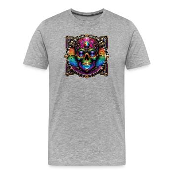 Cyberpunk Regenbogen Totenkopf Design - Männer Premium Bio T-Shirt - Grau meliert - Vorne - Damien (186cm)