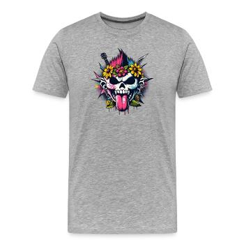 Punk Rock Skull mit Gitarren & Blumen - Männer Premium Bio T-Shirt - Grau meliert - Vorne - Damien (186cm)