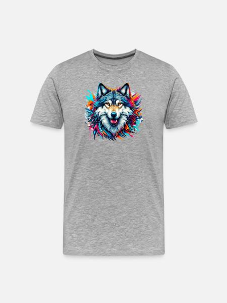 Wolf - Männer Premium Bio T-Shirt - Grau meliert