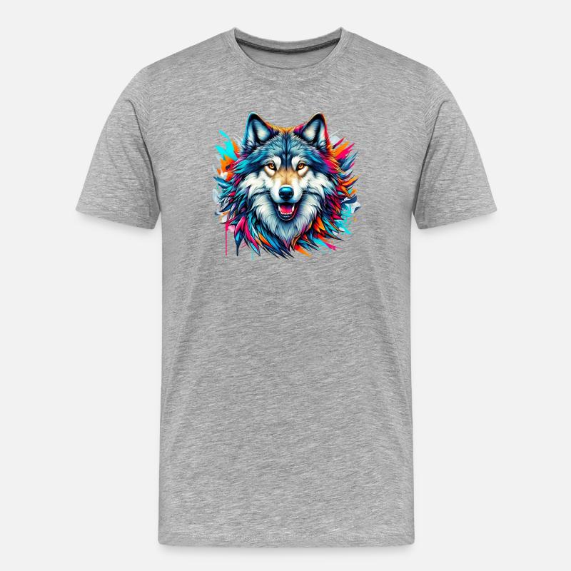 Wolf - Männer Premium Bio T-Shirt - Grau meliert