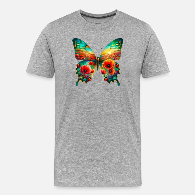 Schmetterlingsblumen Mohnfeld - Männer Premium Bio T-Shirt - Grau meliert