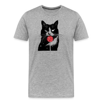 Katze Naschkatze Lolli Süßigkeiten - Männer Premium Bio T-Shirt - Grau meliert - Vorne - Damien (186cm)