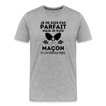 Maçon maçonnerie - T-shirt bio Premium Homme - gris chiné - Devant - Damien (186cm)
