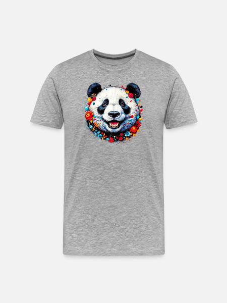 Panda - Männer Premium Bio T-Shirt - Grau meliert