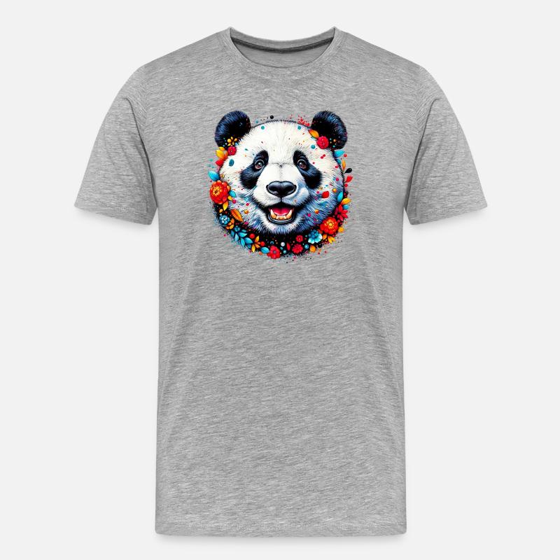 Panda - Männer Premium Bio T-Shirt - Grau meliert