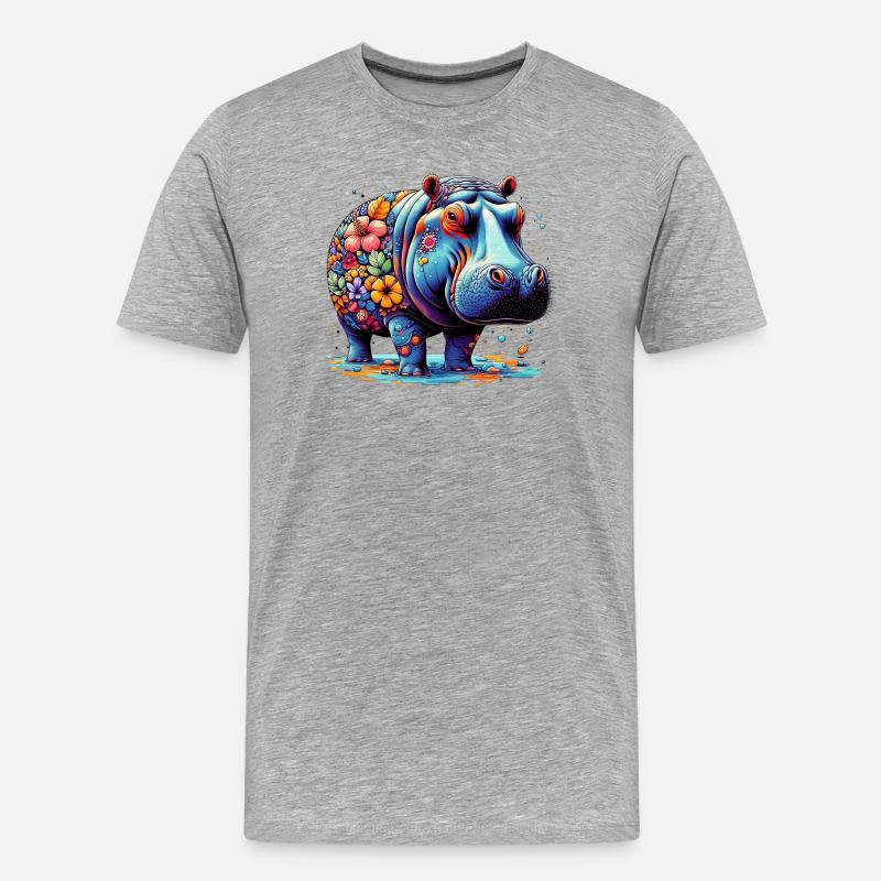 Nilpferd - Männer Premium Bio T-Shirt - Grau meliert