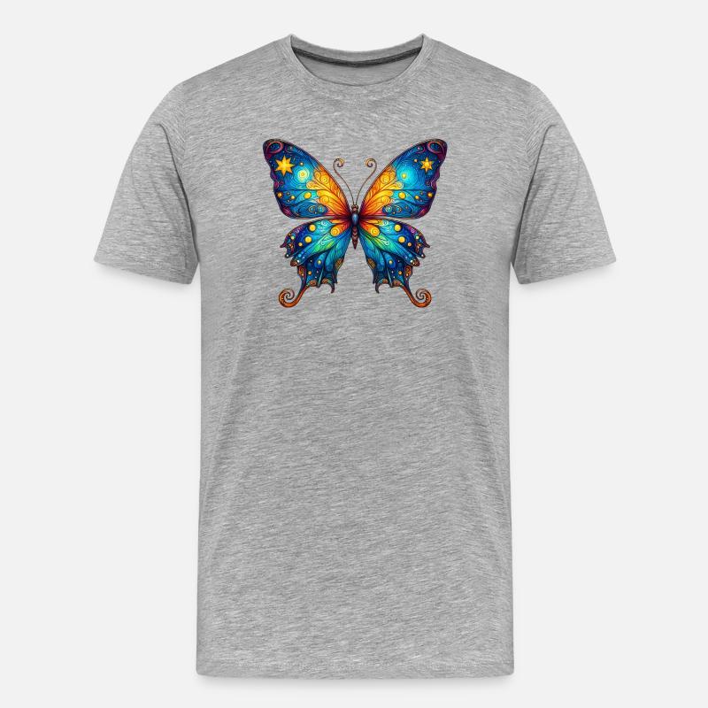Van Gogh Schmetterling - Männer Premium Bio T-Shirt - Grau meliert