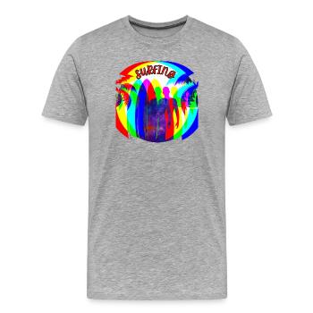 Surfer Silhouetten im Regenbogenfarben - Männer Premium Bio T-Shirt - Grau meliert - Vorne - Damien (186cm)