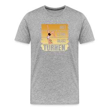 Turnen - Kraft - Eleganz - Balance - Männer Premium Bio T-Shirt - Grau meliert - Vorne - Damien (186cm)