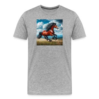 Cheval au galop - T-shirt bio Premium Homme - gris chiné - Devant - Damien (186cm)