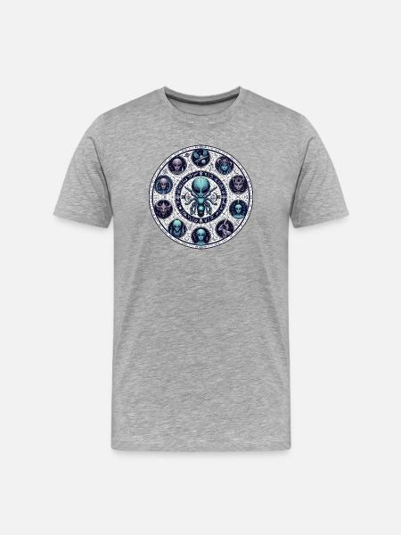 Alien Zodiac Wheel Design - Men's Premium Organic T-Shirt - heather grey