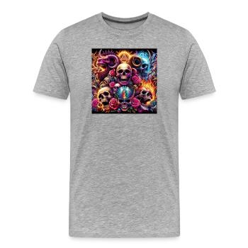 Totenköpfe, Farben und Blumen - Männer Premium Bio T-Shirt - Grau meliert - Vorne - Damien (186cm)