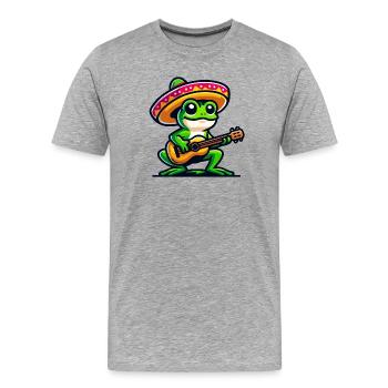 Sombrero Serenade : La fiesta musicale d’une grenouille - T-shirt bio Premium Homme - gris chiné - Devant - Damien (186cm)