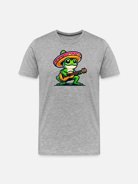 Sombrero Serenade : La fiesta musicale d’une grenouille - T-shirt bio Premium Homme - gris chiné
