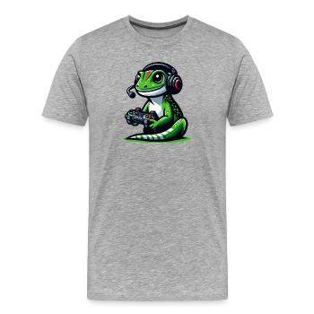 Gecko Gamer : Maîtriser la jungle des joysticks - T-shirt bio Premium Homme - gris chiné - Devant - Damien (186cm)