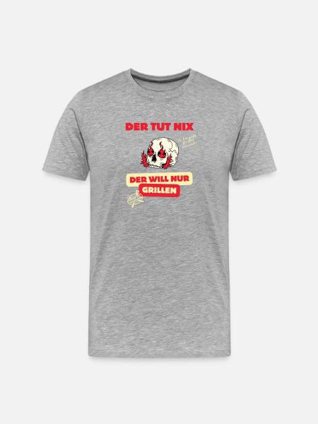 Skull und Grillspruch Design - Männer Premium Bio T-Shirt - Grau meliert