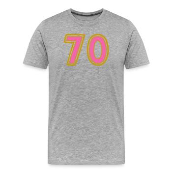 70. 70 ANS. 70e ANNIVERSAIRE. ANNIVERSAIRE 70 ANS. - T-shirt bio Premium Homme - gris chiné - Devant - Damien (186cm)
