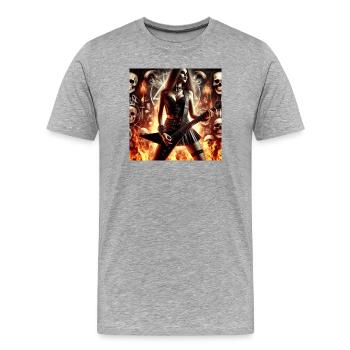 Métalleux, feu et crânes - T-shirt bio Premium Homme - gris chiné - Devant - Damien (186cm)