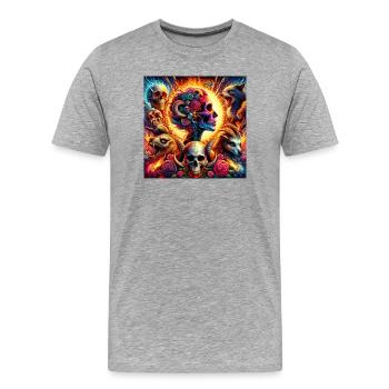 Vibrant Flower Skulls & Chlorols - Men's Premium Organic T-Shirt - heather grey - Front - Damien (186cm)