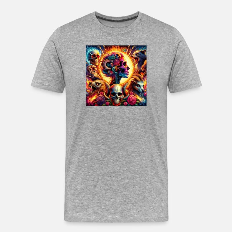 Lebendige Blumenschädel & Chlorole - Männer Premium Bio T-Shirt - Grau meliert