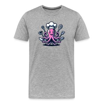 Octo-Chef : Le tentacule gourmand - T-shirt bio Premium Homme - gris chiné - Devant - Damien (186cm)