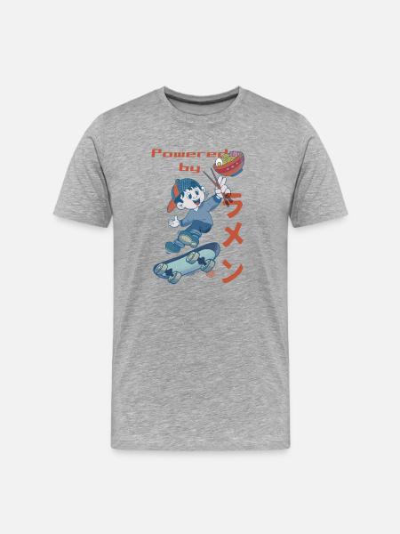 Powered by Ramen - Männer Premium Bio T-Shirt - Grau meliert