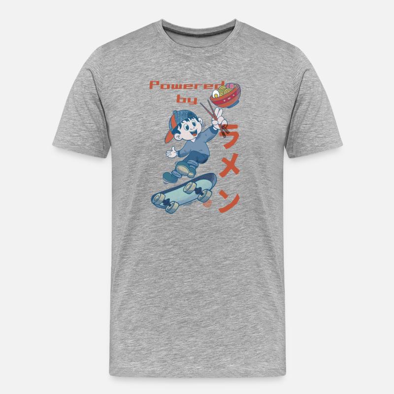 Powered by Ramen - Männer Premium Bio T-Shirt - Grau meliert