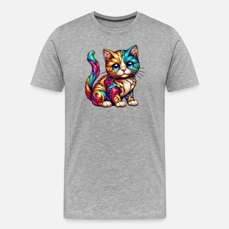 Katze - Männer Premium Bio T-Shirt - Grau meliert
