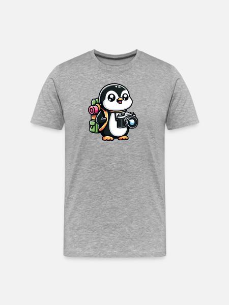 Schnappschuss Pinguin - Fotoabenteuer - Männer Premium Bio T-Shirt - Grau meliert