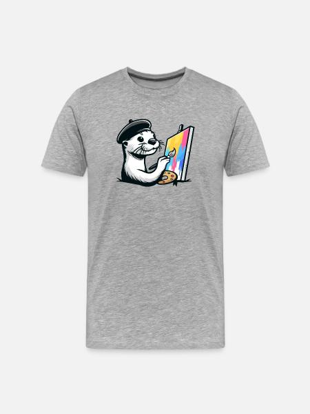 Artistic Otter - Malerfreude - Männer Premium Bio T-Shirt - Grau meliert