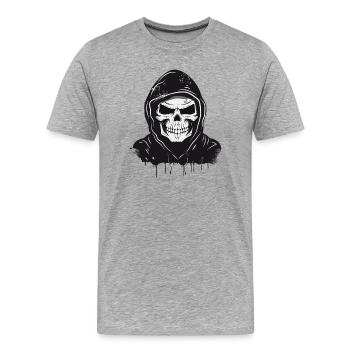 Schädel,Skull,Totenkopf mit Hoodie Kapuze - Männer Premium Bio T-Shirt - Grau meliert - Vorne - Damien (186cm)