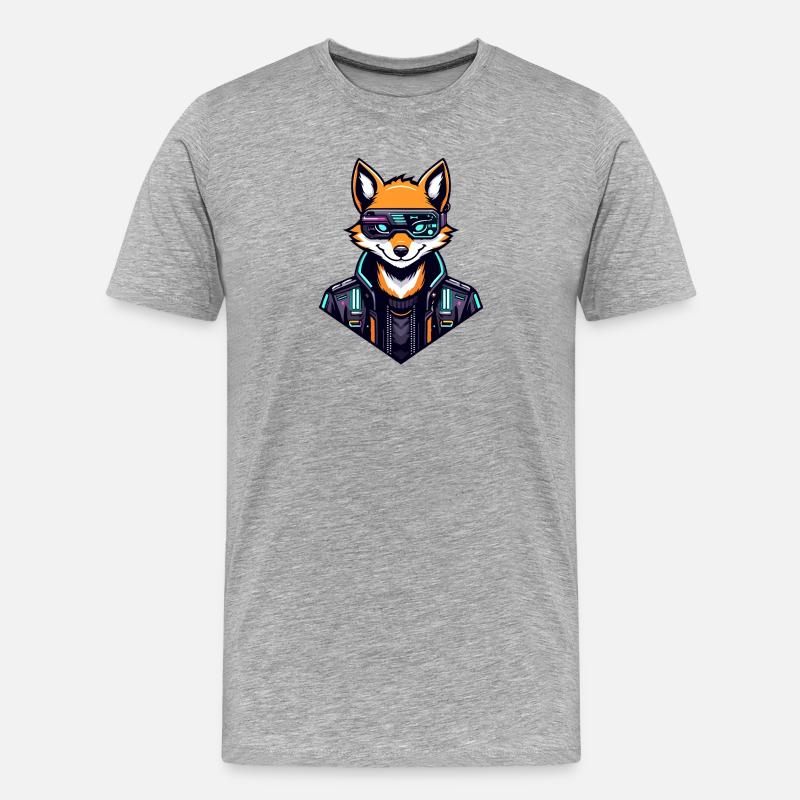 Cyber Fox Neon Tech Wild - Männer Premium Bio T-Shirt - Grau meliert