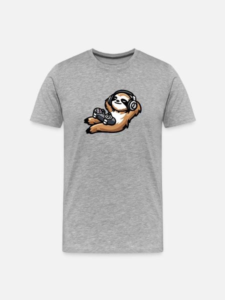 Game On Sloth: The Chill Gamer - Men's Premium Organic T-Shirt - heather grey