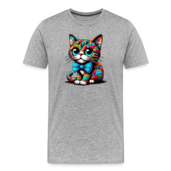Chat avec noeud papillon - T-shirt bio Premium Homme - gris chiné - Devant - Damien (186cm)