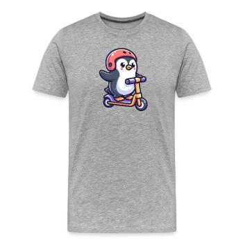 Penguin on the Go: The Scooting Sweetie - Men's Premium Organic T-Shirt - heather grey - Front - Damien (186cm)