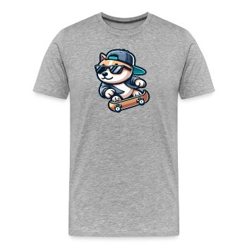 Corgi Boarder: Der Eislauf-Sidekick - Männer Premium Bio T-Shirt - Grau meliert - Vorne - Damien (186cm)