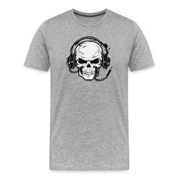 Skull,Skull,Skull with Headphones - Men's Premium Organic T-Shirt - heather grey - Front - Damien (186cm)
