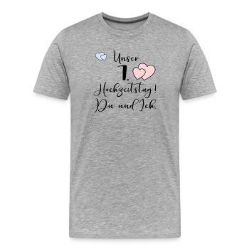 Unser erster Hochzeitstag Ehepaar - Männer Premium Bio T-Shirt - Grau meliert - Vorne - Damien (186cm)