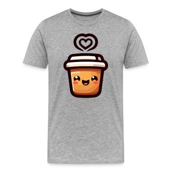 Caffeine Cutie: Der fröhliche Java - Männer Premium Bio T-Shirt - Grau meliert - Vorne - Damien (186cm)
