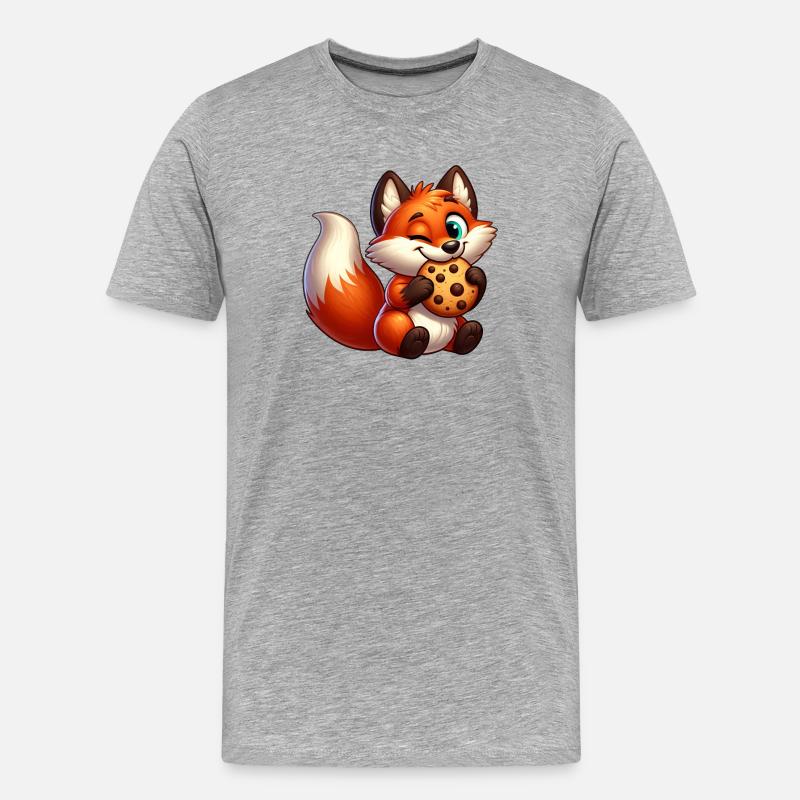 Süßer Rotfuchs mit Keks - Männer Premium Bio T-Shirt - Grau meliert